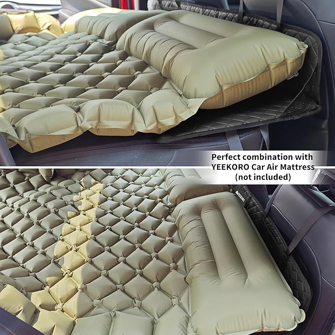 Car Rear Seat Mattress Extension Plate, Foldable Car Back Seats Extender for Sleeping, Increase Travel Trunk and Camping Bed Camping Space for SUV, Model Y/3(Upgraded Leather)