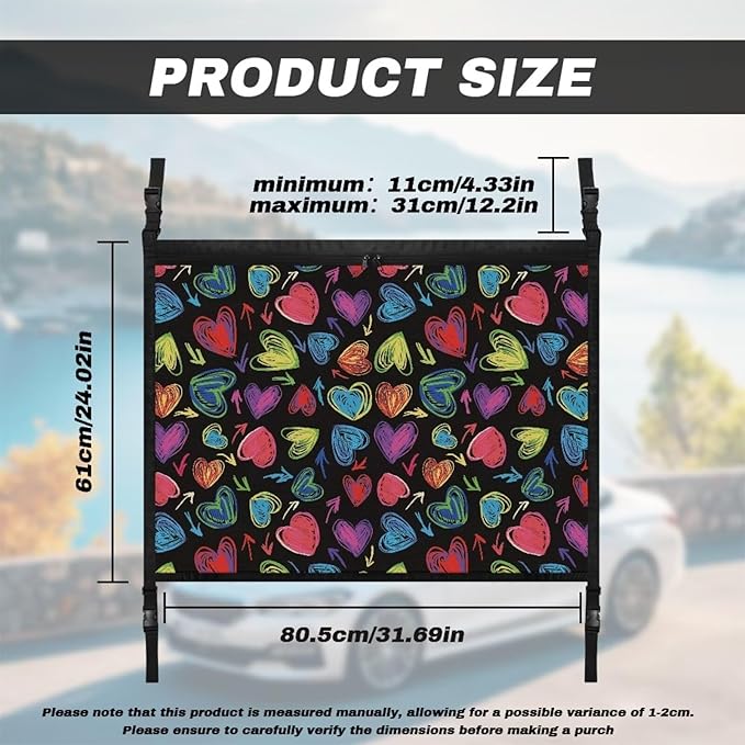 Generic Hearts Car Ceiling Cargo Net,Car Roof Storage Organizer Double Layer Cargo Bag Pocket SUV Ceiling Storage Net Long Road Trip Camping Interior Accessories Valentine's Day Decorations