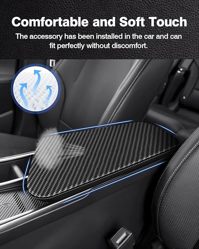 Autorder Center Console Cover for Kia EV6 2022-2025 2026 Accessories Carbon Fiber Armrest Cover Anti-Scratch Middle Console Pad Leather Armrest Protector
