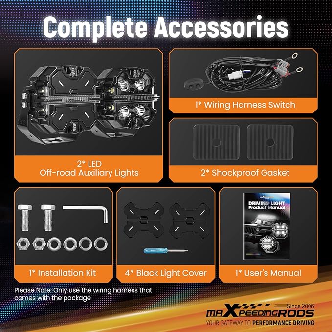 maXpeedingrods 5in 212W Off Road Lights Bar 25440LM, LED Spot with 7 RGB Colors for Ambient & Auto Shift Mode, 270°Side Shooter Ditch Lights, Fog Light for Jeep SUV Pickup UTV ATV with Black Covers