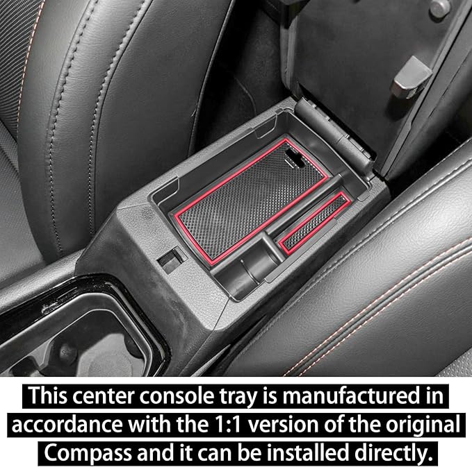 RUNROAD Center Console Organizer Tray Compatible with Jeep Compass 2022 2023 2024 2025 Accessories, Coin Holder Armrest Tray Secondary Storage Box Insert Console Organizer Card, Red (NOT For Ltd)