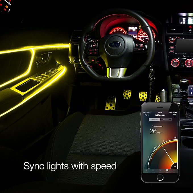 3pc LED Head 6ft Fiber Optic Roll Light Kit XKchrome App Controlled Bluetooth Enabled Automotive Car Truck Dash Door Interior Architectural Home Indoor Accent Flexible w/Mounting Tab 5V Standard