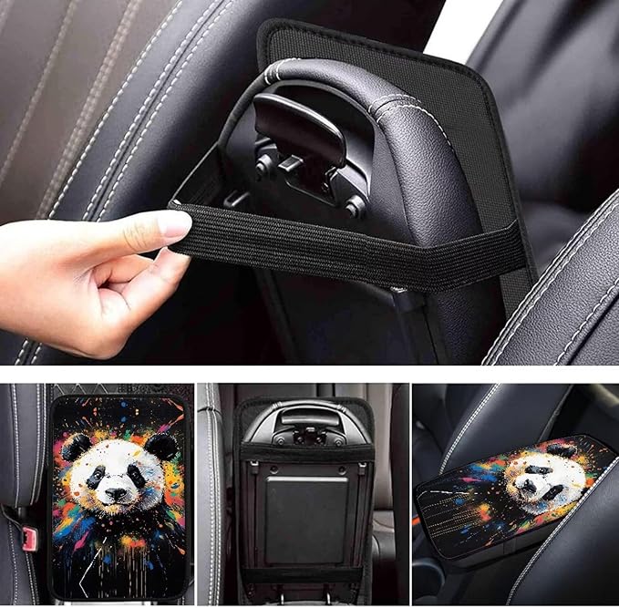 Suobstales Paint Splatter Panda Print Car Armrest Pad Soft Center Console Arm Rest Protector Cover Universal Car Interior Accessories Decoration