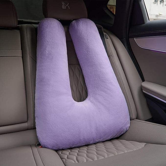 Travel Pillow, Car Pillow for Kids, Car Sleeping Pillow for Adults, Travel Pillow for Kids with Adjustable Strap, Support Head and Neck on Road Trips, Car Travel Essentials, Purple