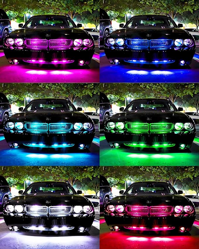 RGB Led Grille Lights APP Control 4 in 1 Colorful Underglow Rock LED Lights for Tacoma Truck Chevy Car Off-Road Raptor Jeep SUV ATV UTV DRL Decoration Signal LED Light