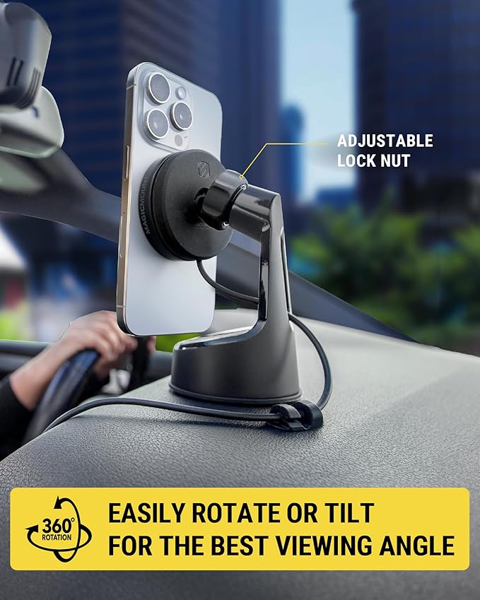 Scosche MEMSQRWD MagicMount Elite Magnetic Wireless Charging Phone Mount for Car Dashboard/Windshield with Fast USB-C Car Charger, Cell Phone Holder Compatible with MagSafe Apple iPhone 16/15/14/13/12