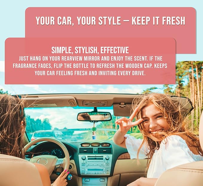 Car Air Freshener, 2 Pack Hanging Oil Diffuser With Wooden Cap, Gift For Men & Women, Non-Toxic Rearview Mirror Car Accessory, Made in USA, Odor Eliminator For Car (Rose Garden)