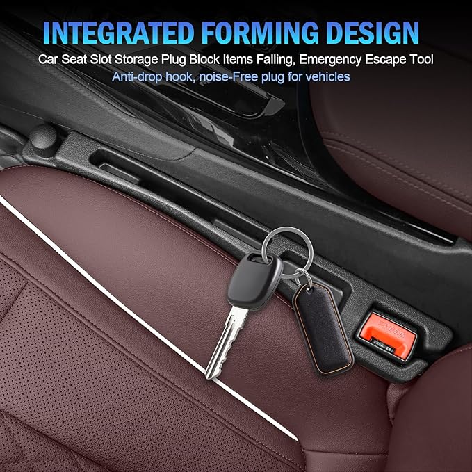 2PCS Car Seat Gap Filler Organizer 4In1 Between Seat & Console Inserts Gap Stopper Plug with Fill,Storage,Hook Function & Concealed Small Hammer,Upgraded Universal No Drop Seat Guard for Cars (Black)
