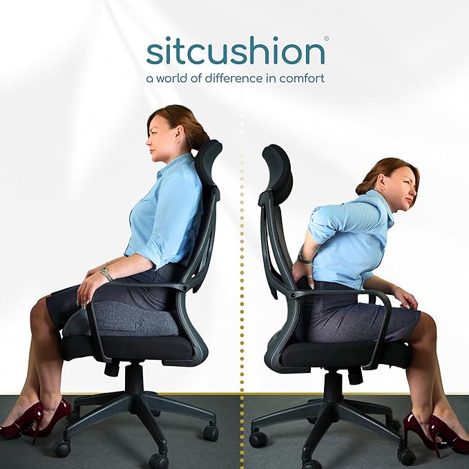 Ergonomic Seat Cushion for Sciatica & Tailbone Pain Relief – Extra Large Memory Foam Office Chair Cushion for Long Sitting, Orthopedic Coccyx Cushion for Desk Chair, Car & Wheelchair(Black)