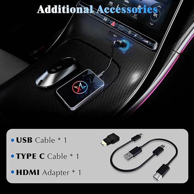 Wireless CarPlay Adapter for iPhone, 3 in 1 AI Box Surpports with OEM Wired to Wireless Apple CarPlay, Android Auto and Streaming Netflix/YouTube/TikTok, Plug and Play, Stable Connection, HDMI Output