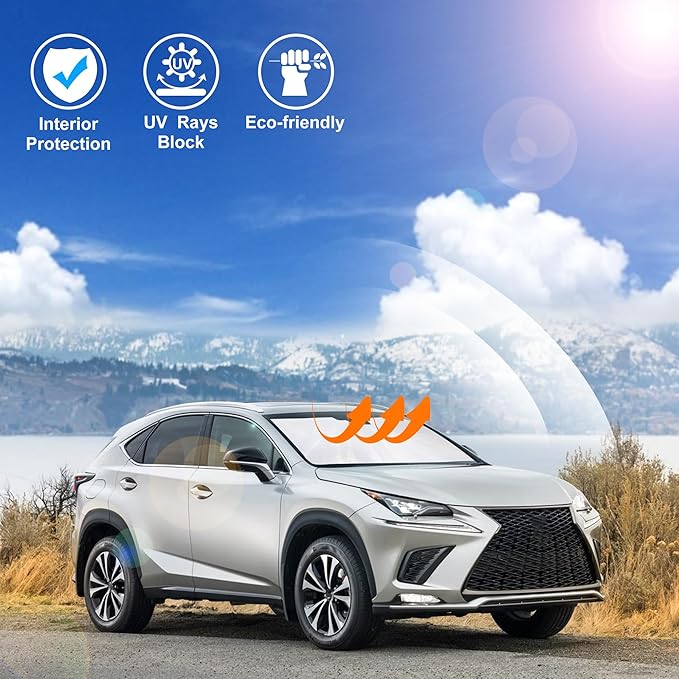 Windshield Sun Shade Custom Fit for 2015-2021 Le xus NX300h/NX300/NX200t Accessories Foldable Sunshade Sun Blocker Protect Car from Sun Rays & Heat Damage Keep Car Cooler