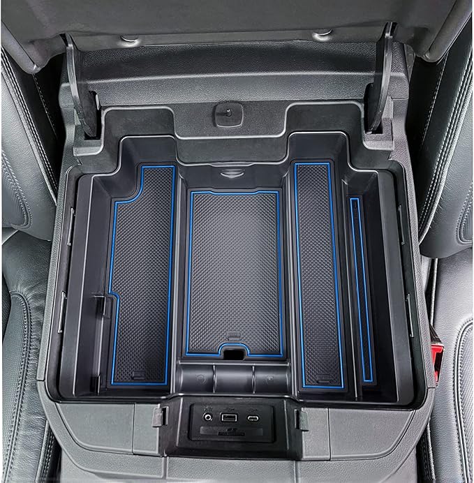 TOPINSTALL Blue Center Console Organizer Compatible with Chevy Silverado/Sierra 1500 2019-2022 and 2020-2023 Silverado/Sierra 2500HD 3500HD, Full-Size Tray (Full Console w/Bucket Seats ONLY)