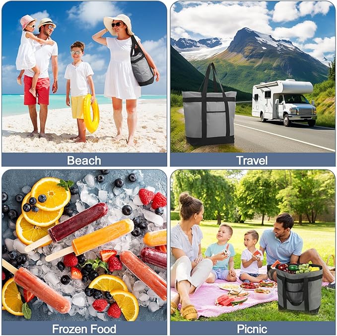 Pickmesh 6 Pcs Large Insulated Cooler Bag with Thermal Foam Insulation, Gray, Grocery, Travel, Beach, Pizza Delivery, Food Packaging, Tailgate Parties, Catering