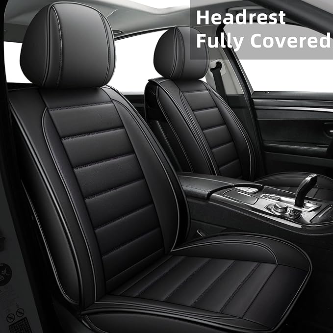 CAPITAUTO Seat Covers, Car Seat Covers Full Set, Black Car Seat Cover, Car Seat Covers Front Seats Back Seat Cover, Waterproof Faux Leather Seat Covers Fit for Most Cars Trucks SUV (Black)