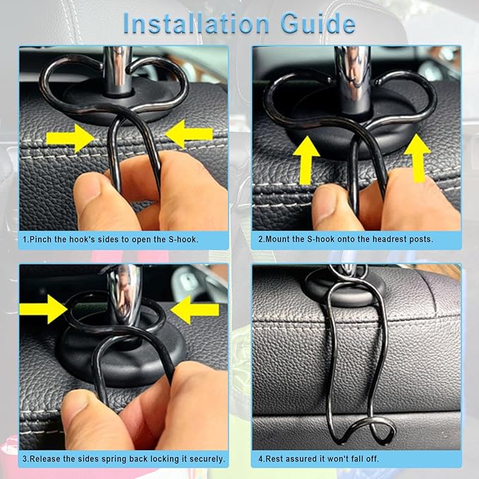 Car Hook for Purses and Bags 4 Pack Headrest Hangers for Backseat Storage Hard Hat Hanging Holder for Truck Car Stuff for Women Automotive Necessities Accessories New Driver Gifts (4 * Small Size)