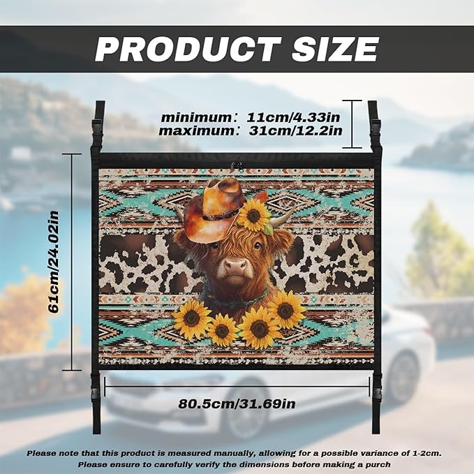 NDISTIN Highland Cow Car Ceiling Cargo Net Pocket Zip Up Car Ceiling Storage Net with Adjustable Buckle Southwest Aztec Car Roof Seat Organizer Keeps Car Interior Tidy