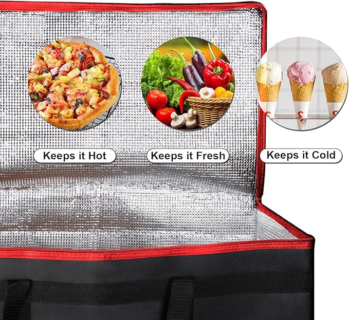 musbus For doordash catering bag 22x14x13 Black Red Insulated Food Delivery Bag Cooler Bags Keep Food Warm Catering Therma for doordash Catering Cooler BagsTherma Shopper hot XXXL 22w x 14 lx 13d