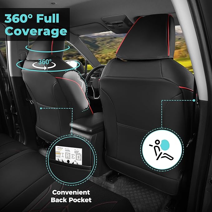 for Toyota RAV4 Seat Covers 2019 2020 2021 2022 2023 2024 2025 RAV 4 Prime & Hybrid XLE LE Limited XLE Premium (Not for XSE/SE Hybrid) - Custom Leather Car Seat Covers Full Set - BlackRed