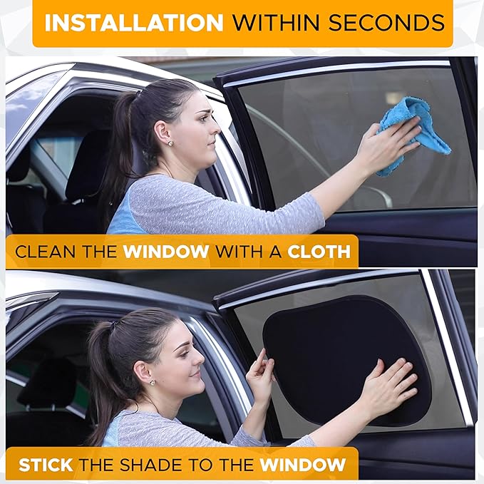 EcoNour Car Window Shade for Baby (4 Pack) | Cling Sun Shade for SUV, Van, RV, Bus & Pickup Truck | Sun Protection for Car Side Window | Sun Blocker Shade for Baby | X-Large 25" x 16"