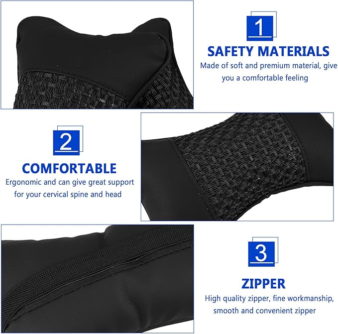 Car Headrest Pillow and Neck Support Cushion 1 Pair Black Neck Rest Pillow for Driving Multifunctional Car Seat Cushion and Lumbar Comfort