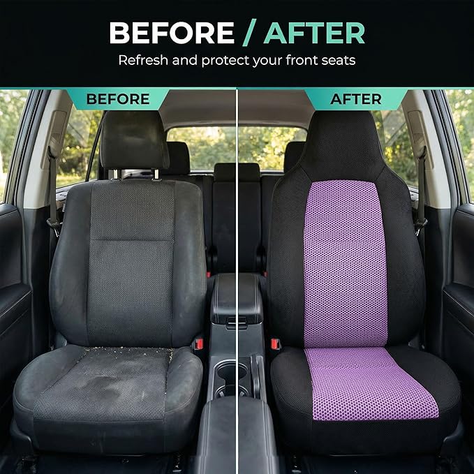 FH Group Automotive Front Car Seat Covers for SUV, Trucks, Sedan and More - Universal Fit Rear Solid Bench Design Interior Accessories - 3D Mesh Fabric Center Panel - Purple