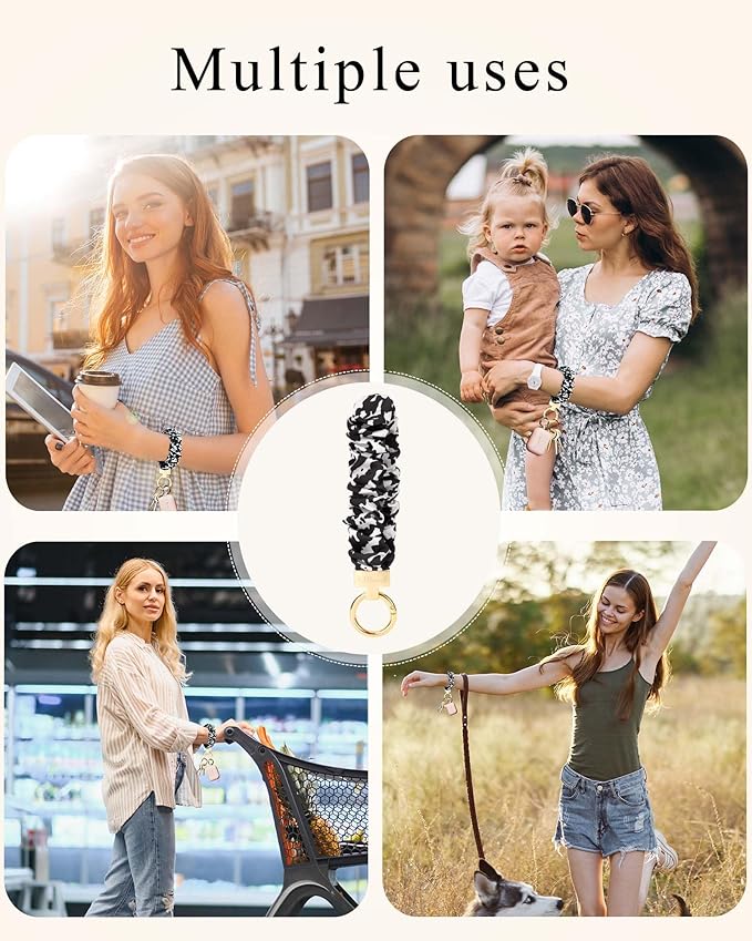 WEESMILE Keychain Wristlet, Stretchy Key Chain for Car Keys with D ring, Cute Scrunchie Wrist Bracelet for Women Men
