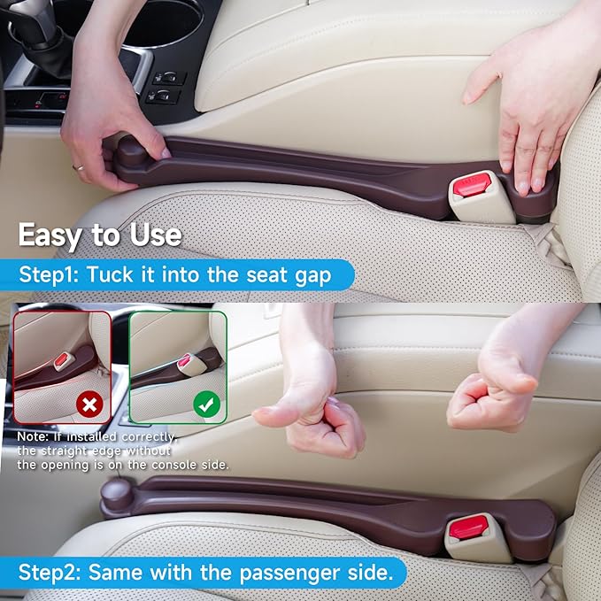 Car Seat Gap Filler Set of 2, 3IN1 Seat Side Gap Filler Plug with Storage Slot & Hook Function, Soft Foam Universal Fit Car SUV Truck Fill Gap Between Seats Console Organizer(Narrow Deep Brown)