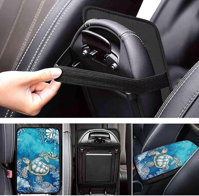 Suobstales Turtle Coral Print Car Armrest Pad Soft Center Console Arm Rest Protector Cover Universal Car Interior Accessories Decoration