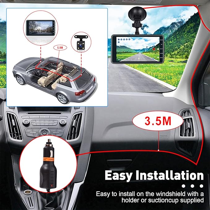 Roinvou Dual Dash Cam Front and Rear View, 4'' LCD Touch Screen FHD 1080P Dashboard Camera Recorder Car Dashcam with Rear Camera, G-Sensor, HDR, Loop Recording, Parking Mode, Motion Detection