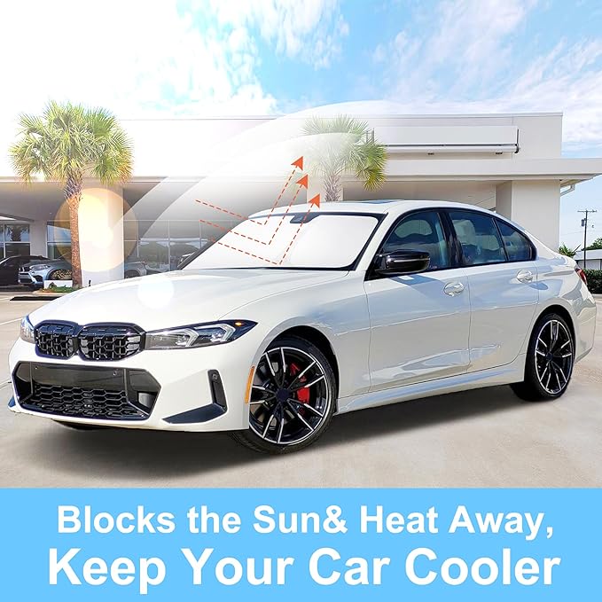 Windshield Sun Shade Custom Fit for 2013 2014 2015 2016 2017 2018 BMW 3 Series/F30/F31/F80/M3 Accessories Foldable Sunshade Sun Blocker Protect Car from Sun Rays & Heat Damage Keep Car Cooler