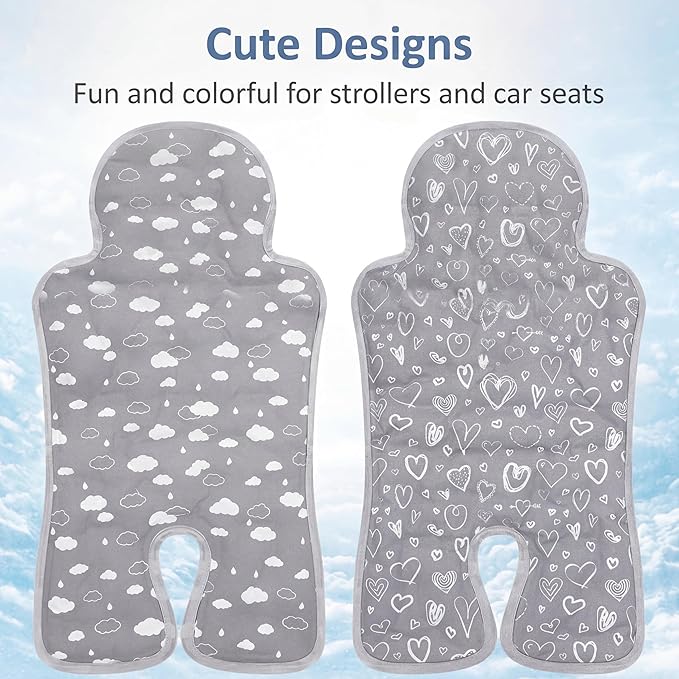 Pinkunn 2 Pcs Gel Car Seat Cooling Pad for Baby Summer Breathable Ice Cushion Multifunctional Ice Stroller Cooler Mat for Stroller Baby Dining Chair Child Safety Seat(Assorted Color,Heart, Cloud)