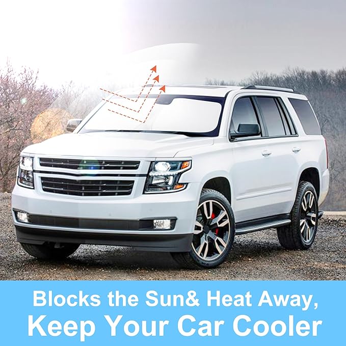 Windshield Sun Shade Custom Fit for 2015 2016 2017 2018 2019 2020 Chevrolet/Chevy Tahoe Accessories Foldable Sunshade Sun Blocker Protect Car from Sun Rays & Heat Damage Keep Car Cooler