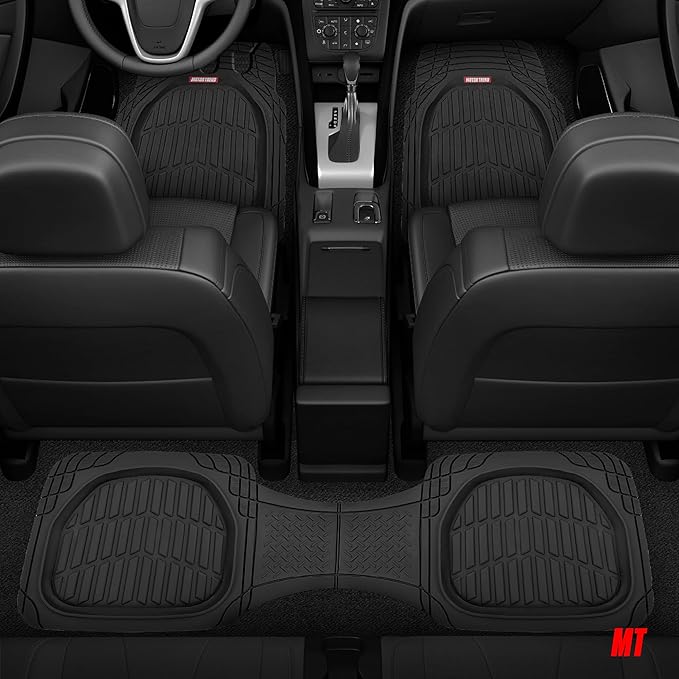 Motor Trend Original FlexTough Black Rubber Car Floor Mats with Cargo Liner - All Weather Automotive Floor Mats, Heavy Duty Trim to Fit Design, Odorless Floor Liners for Cars Truck Van SUV
