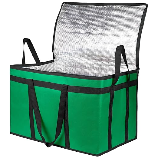 Bodaon Insulated Food Delivery Bag, XXXL Pizza Delivery Bags for Hot/Cold Food, Commercial, Large Capacity Reusable Warming Bag, Catering Cooler Bag for Delivery, Warmers for Parties (Green, 1Pk)