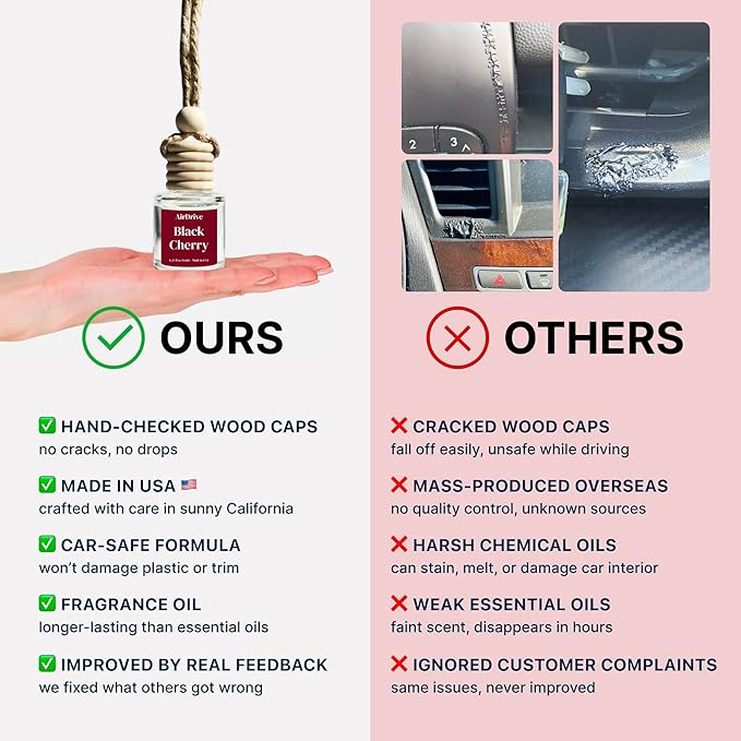 Car Air Freshener Black Cherry 2 Pack Hanging Air Freshener Diffuser, Cute Car Accessories Air Freshner for Women & Men Gift Non-Toxic Car Scent Long Lasting Oil Diffuser Made in USA