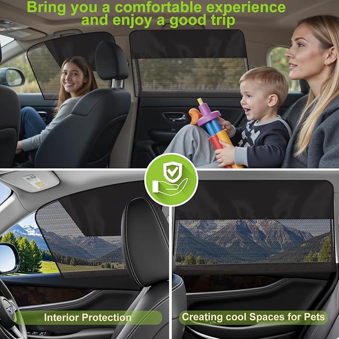 Car Side Window Sun Shades, 4 Pcs Magnetic Car Window Covers for Baby, Half Blackout & Half See-Through Privacy Curtains, Light Blocking&UV Protection Window Screen for Camp, Travel, Nap