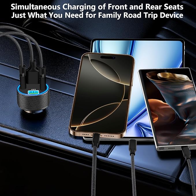 USB Fast Car Charger, Stuffcool 60W 2USB-A + 2QC3.0 Car Power Adapter 4-Port Car Charge Cigarette Lighter USB Charger Car Carplay Charger for iPhone 17 17 Pro 16 15 14 13 12/Galaxy S26 S25/Pixel/iPad