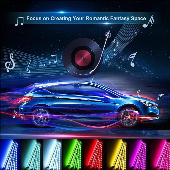 Led Interior Car Lights, Controller Led Lights for Cars, Multicolor Music Underglow Lighting Kits with Wireless Control and Sound Active Function, 4pcs 48 USB LED Interior Lights, DC 5V
