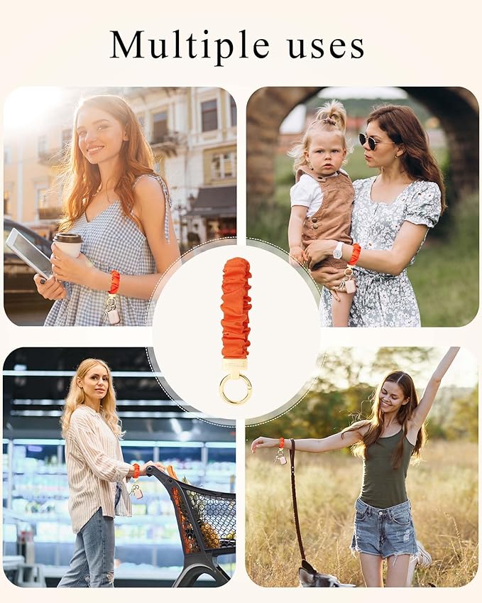 WEESMILE Keychain Wristlet, Stretchy Key Chain for Car Keys with D ring, Cute Scrunchie Wrist Bracelet for Women Men
