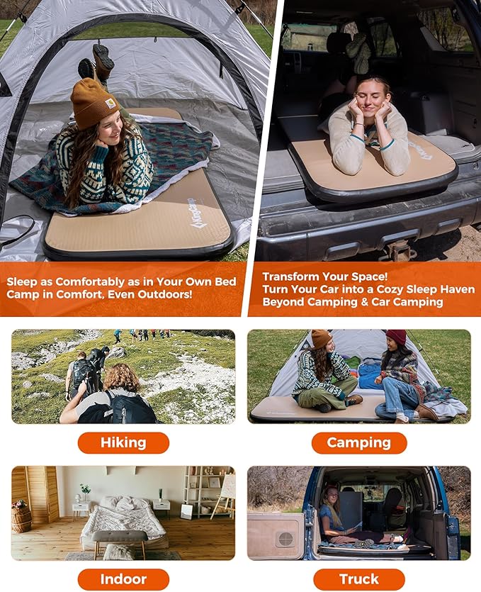 KingCamp FLEXIREST 5.0 Inflatable Sleeping Pad for Camping, No Sag PVC-Free High-Support Compact Sleeping Mat with 1100lbs Capacity & Pump Sack, Camping Mat for Camp Car Glamping Travel, Single