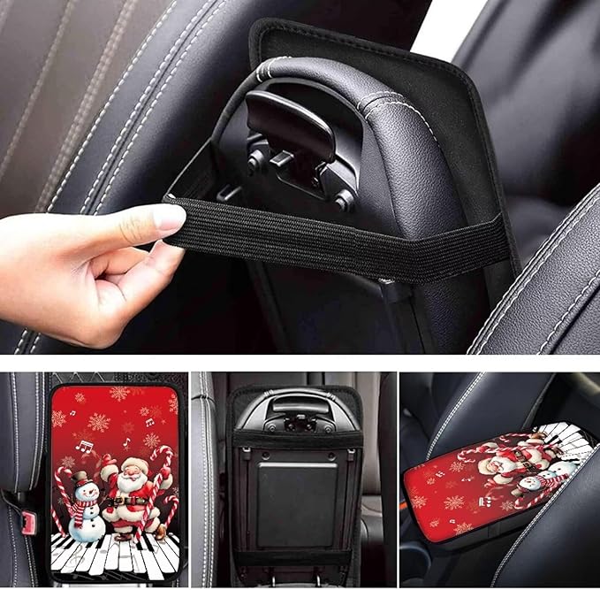 Santa Claus Snowman Xmas Universal Center Console Armrest Soft Pad Protector Cover Non Slip Fits for Most Vehicle,SUV,Truck Car Decoration