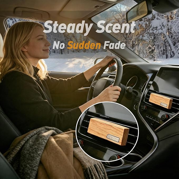 4 Packs Amber Vanilla Scented Natural Wood Vent Clips,【Luxury Winter Cozy Drive】 Car Scents Air Freshener Refills, Long Lasting Fragrance Diffuser, SUV Essentials Gift for Women