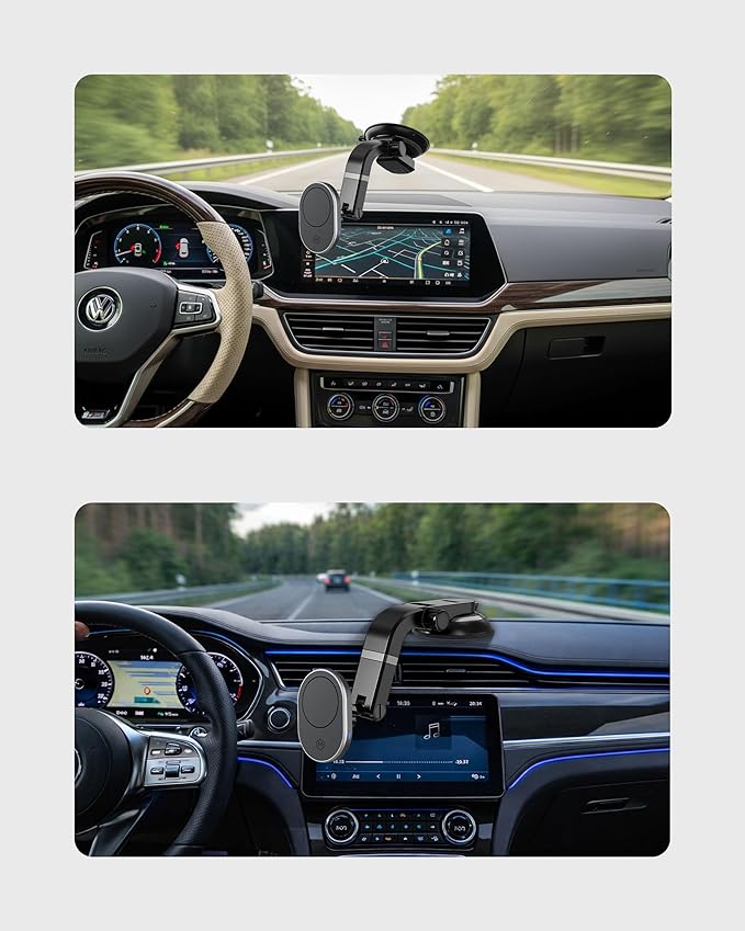 Wireless Car Charger Multi-Angle Adjustable Dashboard/Windshield Mount Smartphones, Magnetic Car Phone Holder, Fast Charging, Universal Dashboard Fit, Gifts for Mom