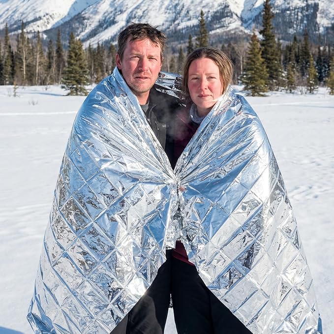 Emergency Mylar Thermal Blankets,Silver Foil Blanket Kit.Camping Heat Space Blankets for Survival,Perfect for Body Warmer in Hiking,Outdoor Traveling, First Aid (4 Pack)