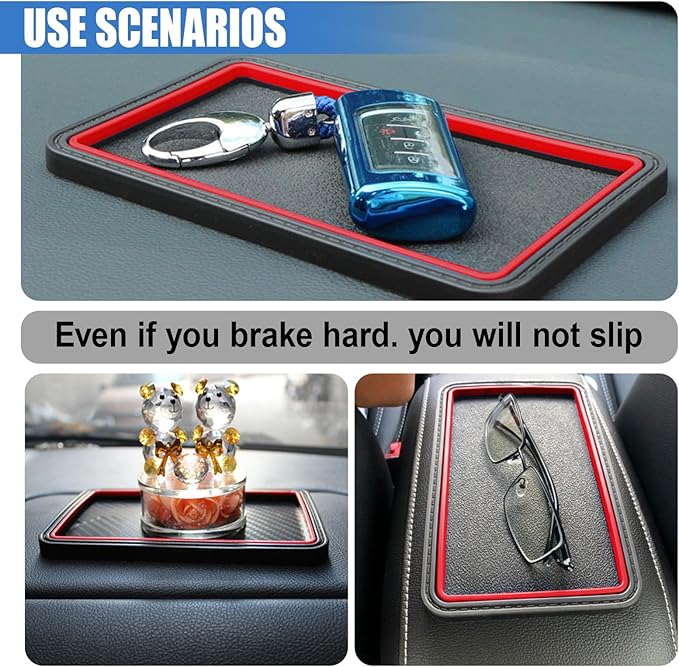 Car Dashboard Anti-Slip Grip Mat, Cell Phone Holder Gel Pad, Multifunctional Dashboard Sticky Pad, Universal Vehicle Interior Accessories for GPS, Keychains, Sunglasses (Red)