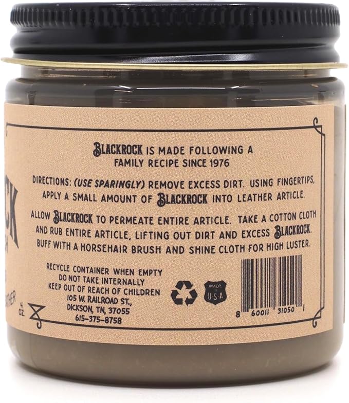 Blackrock LEATHER N RICH - Quality leather cleaner and conditioner, Made in the USA since 1976 - Leather care for boots, saddles, car interiors, furniture, horse tack. Easy to use.