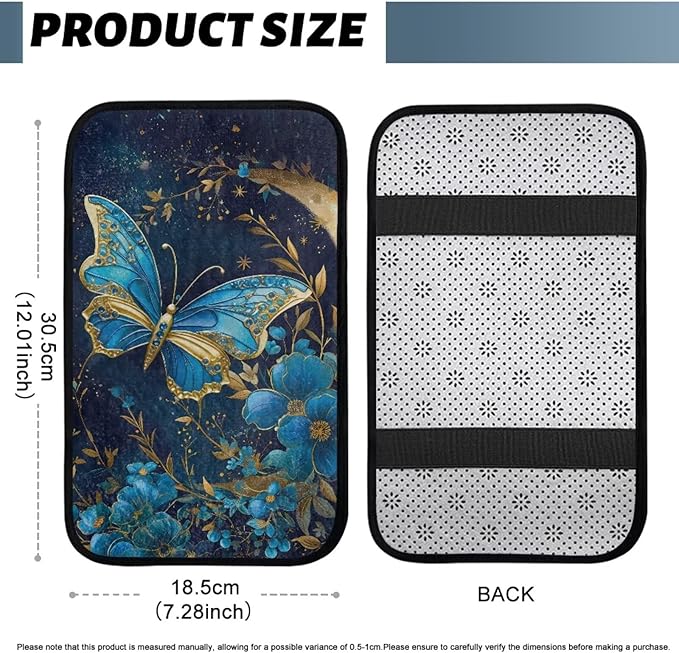 Flower Butterfly Car Armrest Seat Box Cover Accessories Full Coverage Car Center Console Cushion Pad Easy to Install Central Armrest Decoration Fit for Cars SUV Van Truck