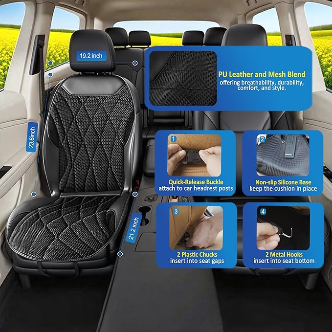 3-in-1 Cooling Car Seat Cushion with Massage, 16 Fans Ventilated Seat Cooler, 12V Front Seat Summer Cooling Seat Cover for Car SUV Truck, Fits All Seasons (Black)