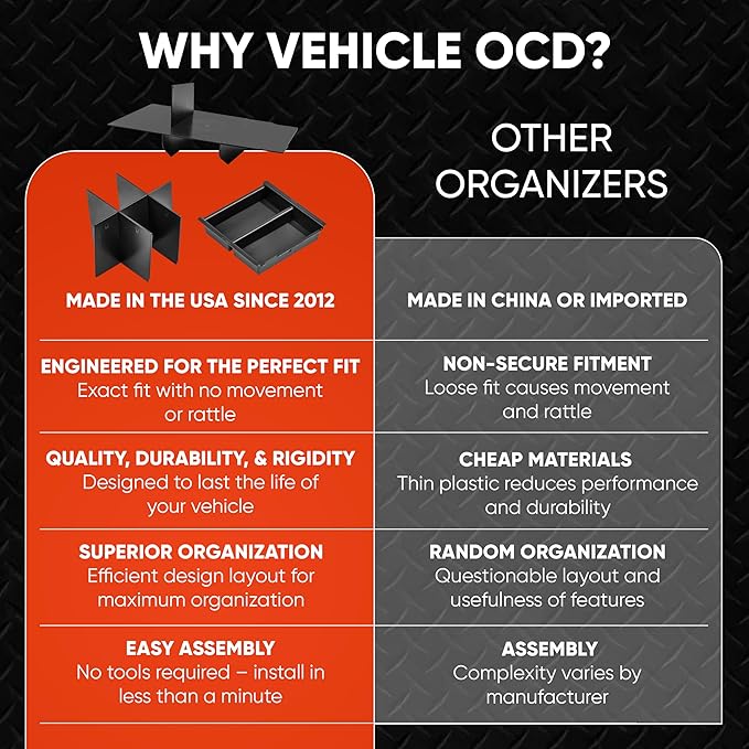 Vehicle OCD - Center Console Divider, Tray, and Glove Box Organizer for Toyota Tacoma (2016-2023) - Made in USA - SLX501