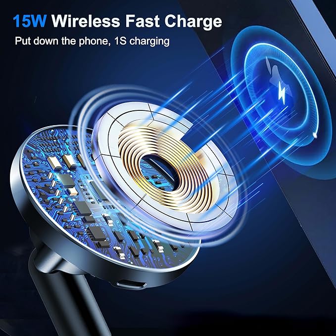 for Mag-Safe Car Mount Charger 15W iPhone Wireless Car Cigarette Lighter Phone Charger, Cigarette Lighter Phone Mount with Dual Port PD&QC3.0 Fast Charging for iPhone 17 16 15 Pro Plus Max 14 13 12